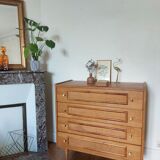 Vintage wood and rattan chest of drawers