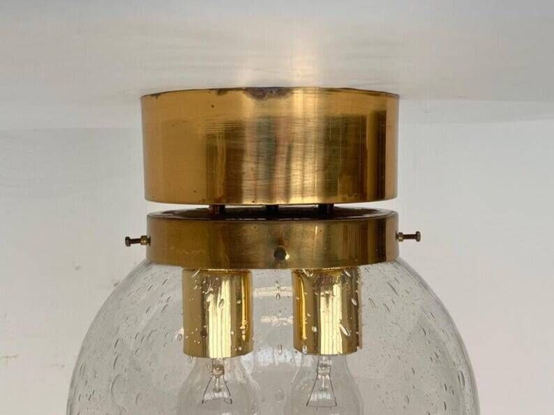 XXL Art Glass and Brass Ceiling Light, flushmount by Kamenicky Senov - 10pcs
