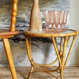 Tripod booster coffee table in rattan 50s