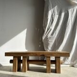 Solid wood bench with openwork base crossed by a cylinder - Mango wood