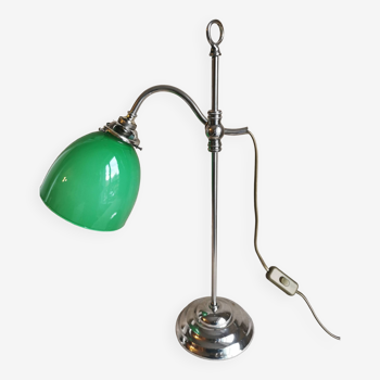 Chromed brass desk lamp with green opaline