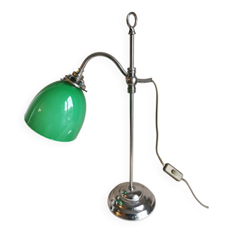 Chromed brass desk lamp with green opaline