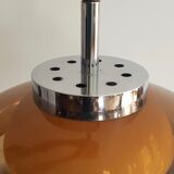 Vintage pendant lamp chrome and transparent brown plastic adjustable in height