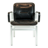 Vintage office chair, aluminium frame and black leather, Sweden 1960s.