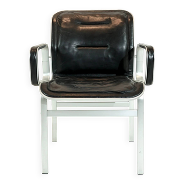 Chaise de bureau en aluminium et cuir noir, Suède années 60
