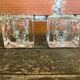 Pair of Modernist Cube Design Candle Holders Moulded Glass 1970s Vintage