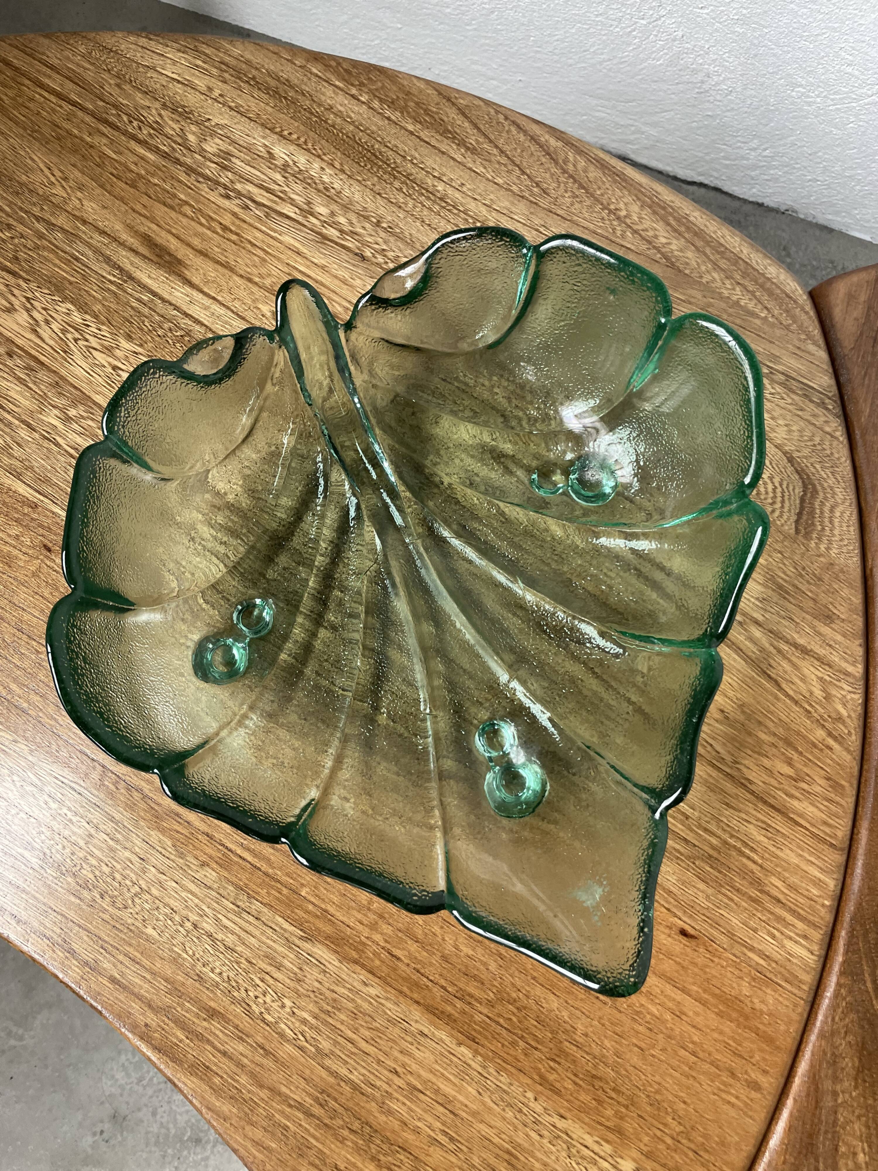 Tinted glass “leaf” dish