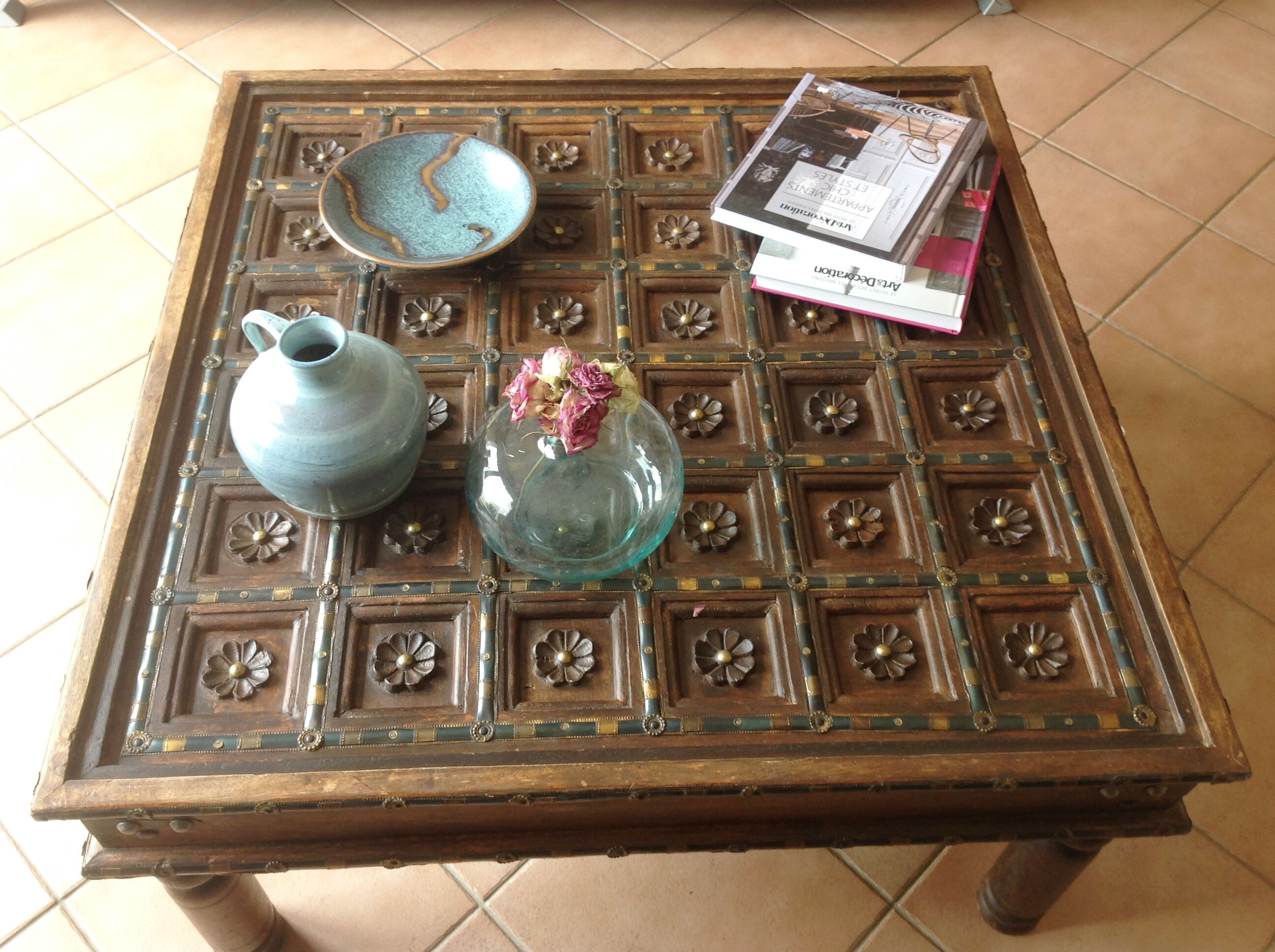 Colonial-style wooden square coffee table