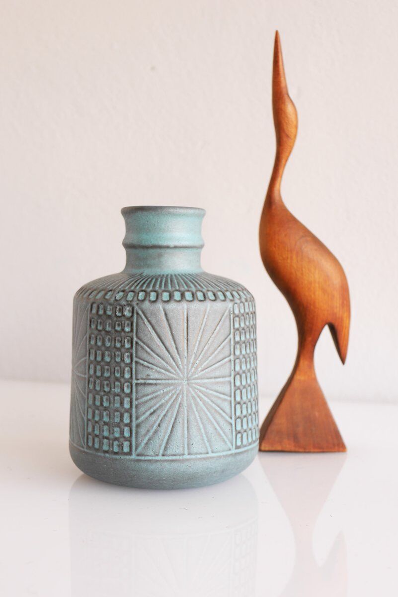 Mid-century Scandinavian modern art design pottery vase by Mari Simmulson for Upsala Ekeby, Sweden, 1970s
