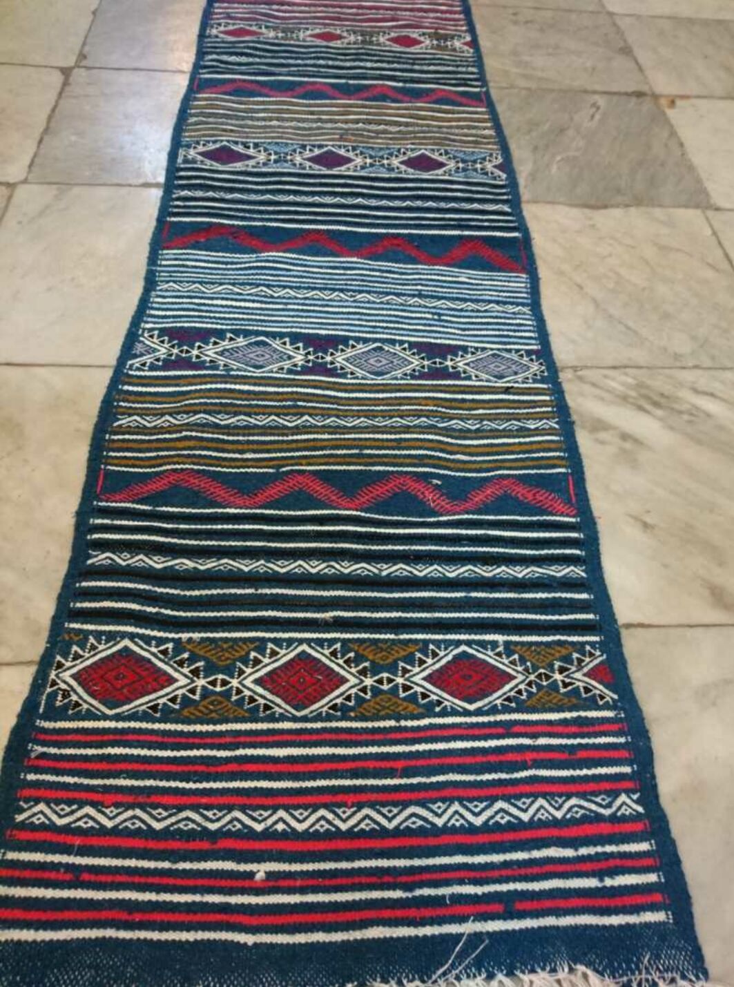 Kilim Blue Corridor in pure wool 60x196cm