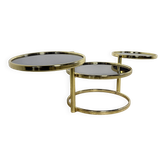 Table basse à cascade pivotante Hollywood Regency vintage avec verre noir