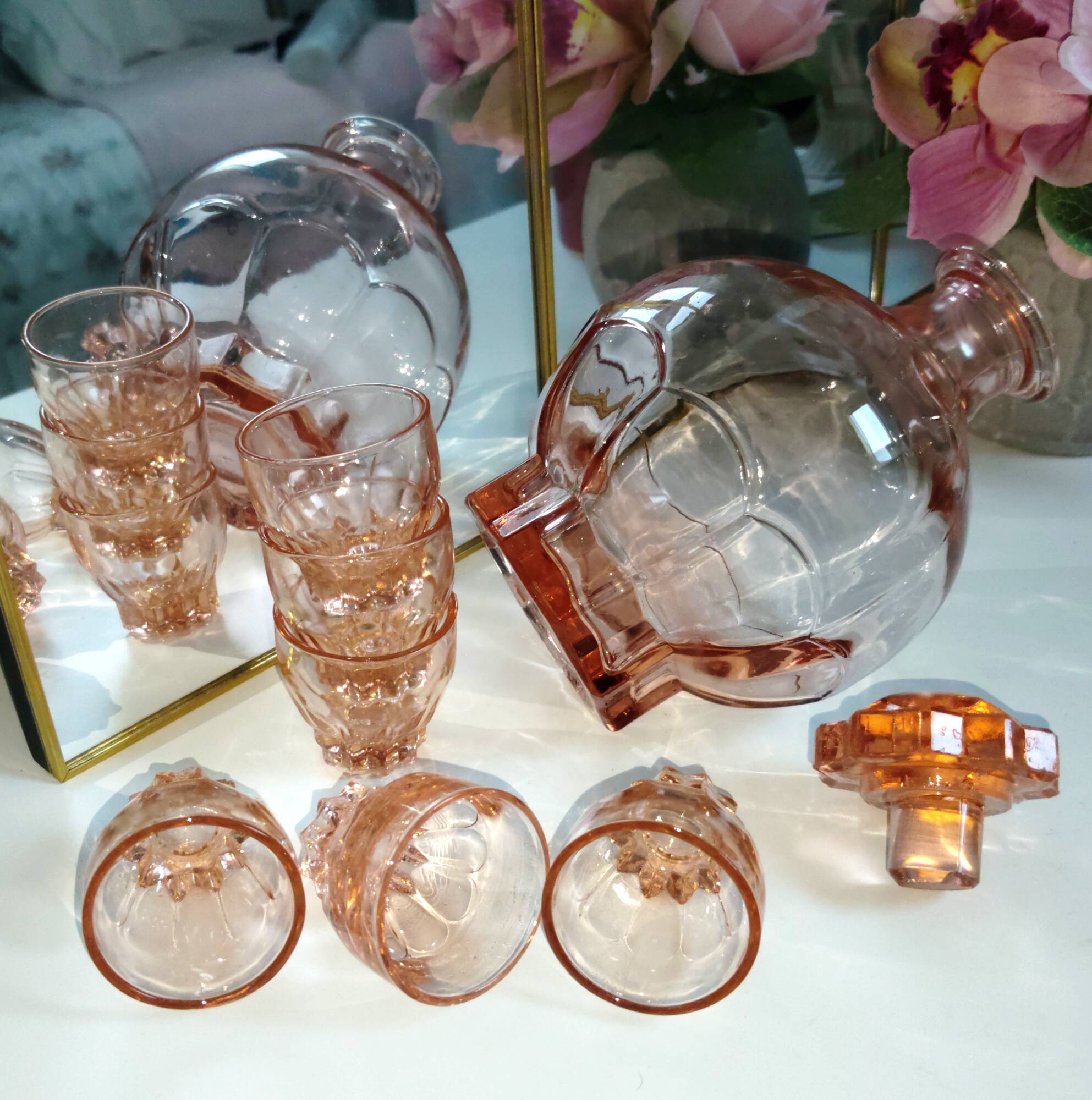 Art Deco Rosaline Liqueur Service - French - Vintage