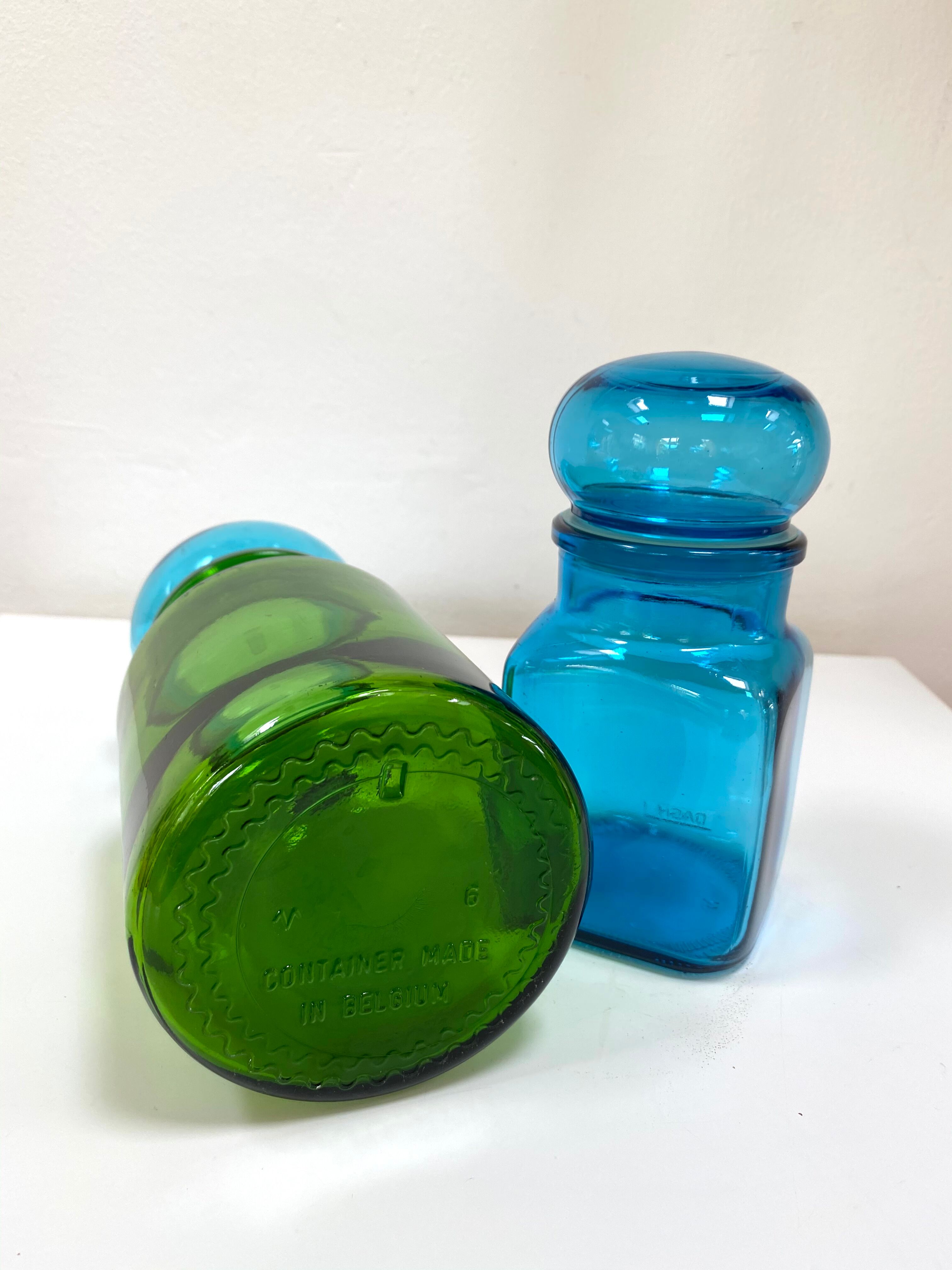 Bocal vase vintage en verre vert et bleu