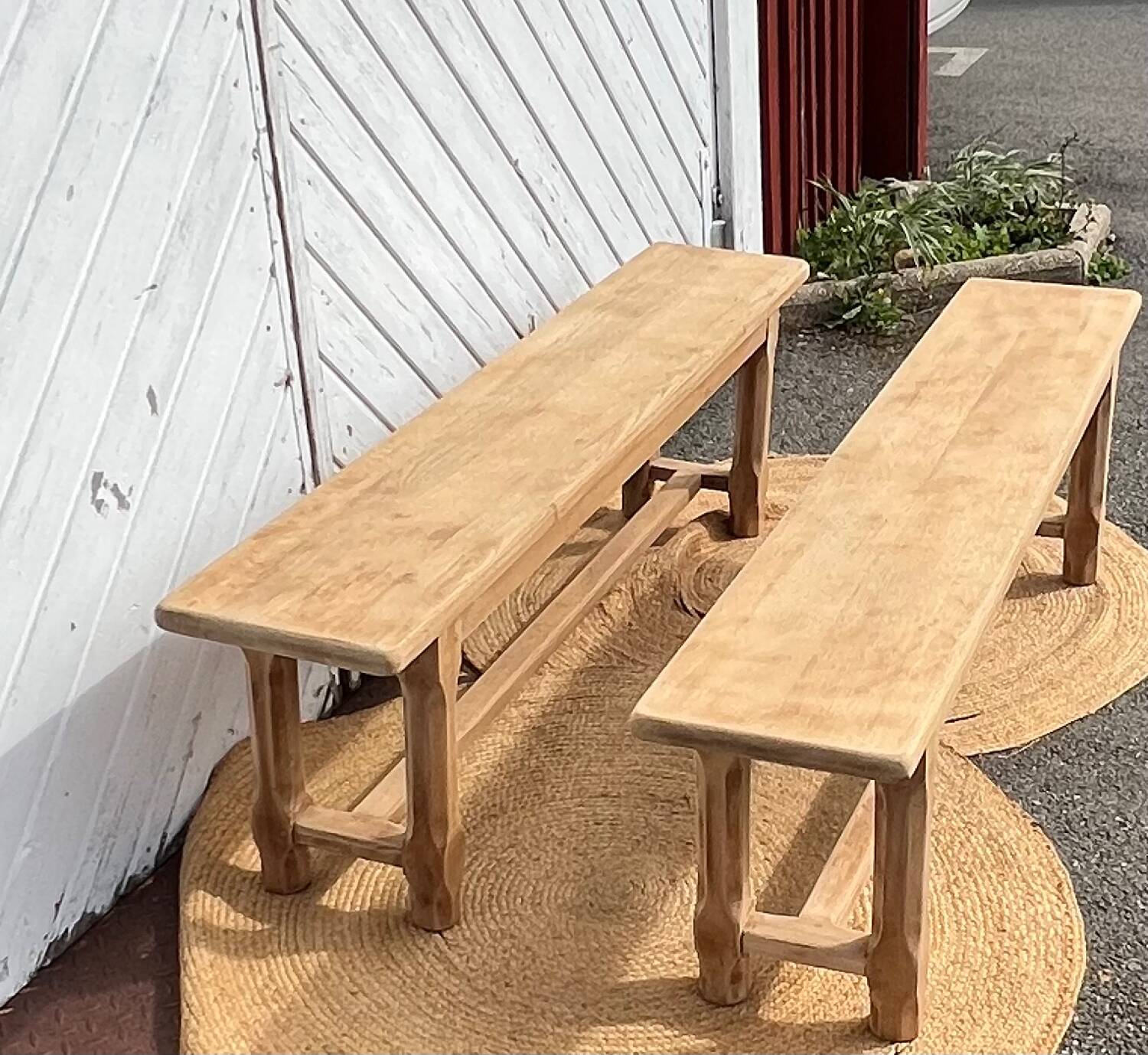 Pair of antique benches in raw solid oak - 1.60m
