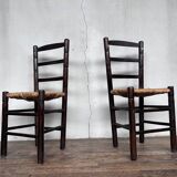 Pair of brutalist chair wood straw