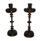 Pair of mahogany turned wood candlesticks