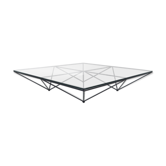 Minimalistic Paolo Piva 'Alanda' black glass coffee table for B&B Italia, 1980