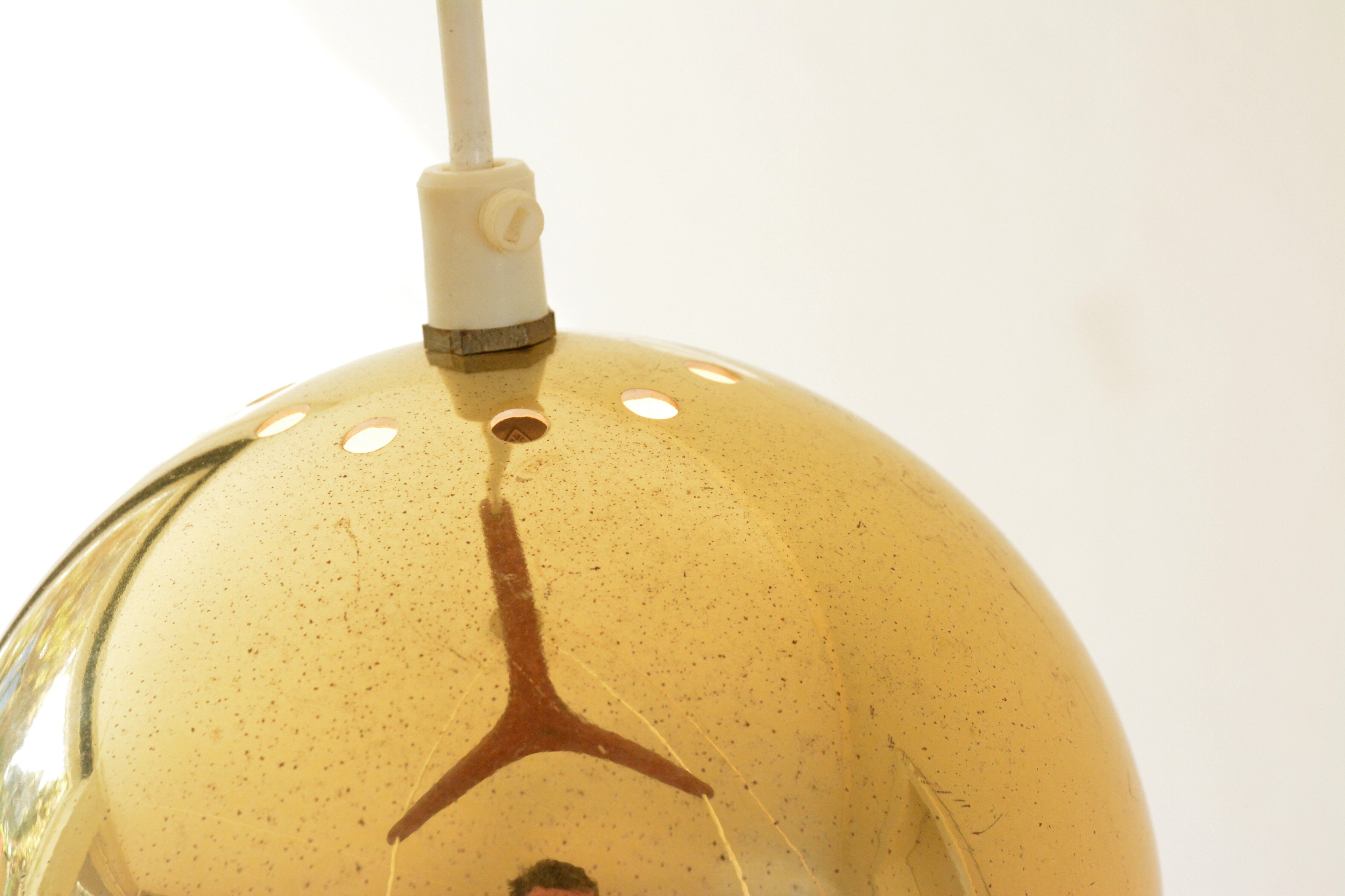 Scandinavian pendant lamp, brass and teak, 60s