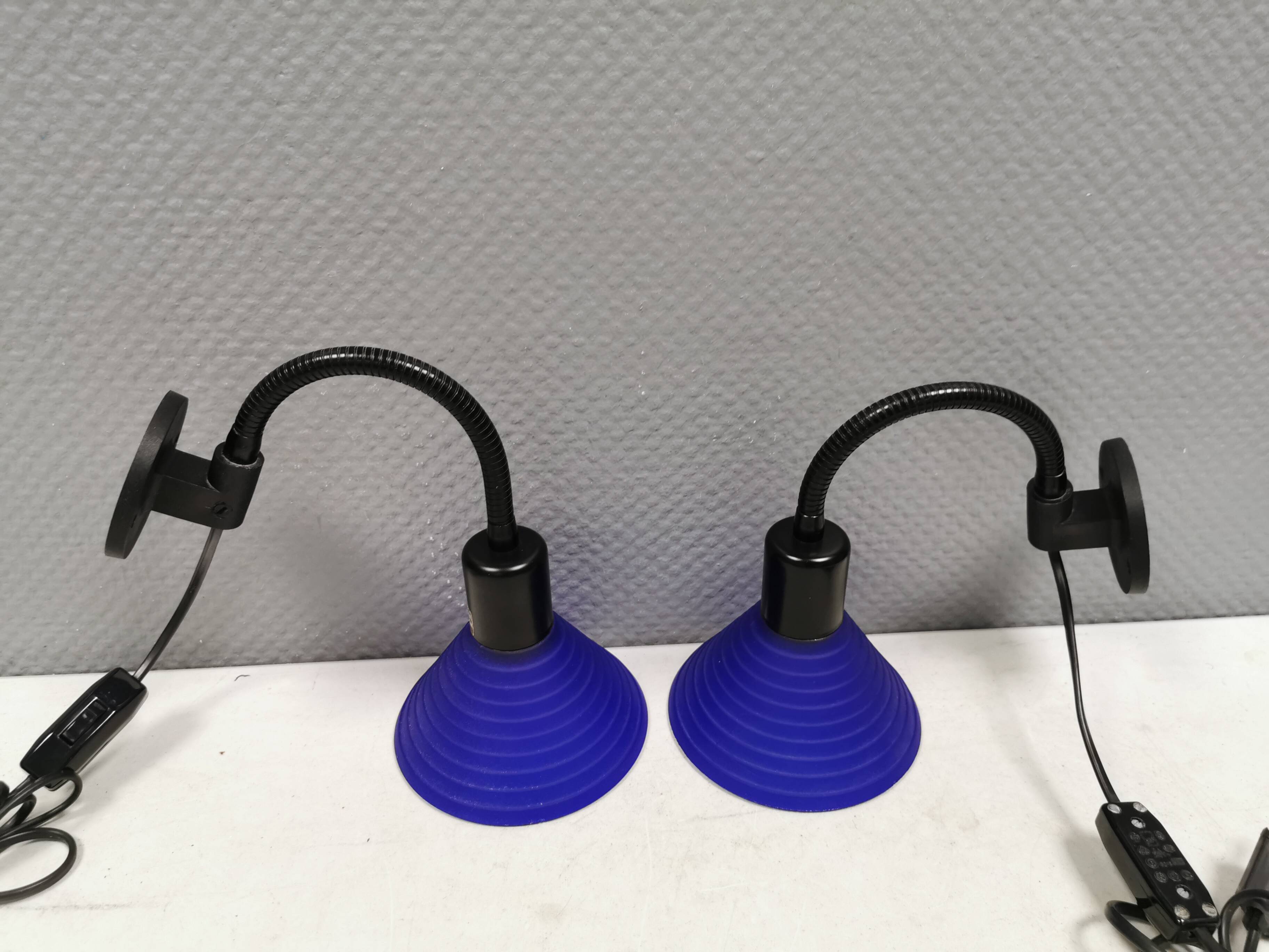 A set of wall lamps with blue glass shades from Danske Design-Light, 1980s.