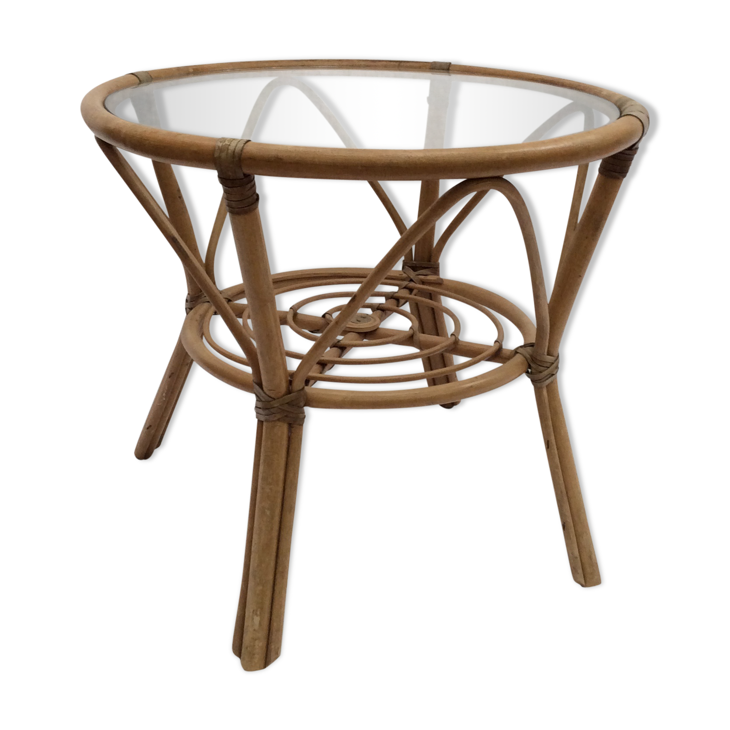 Table in rattan, bamboo and glass