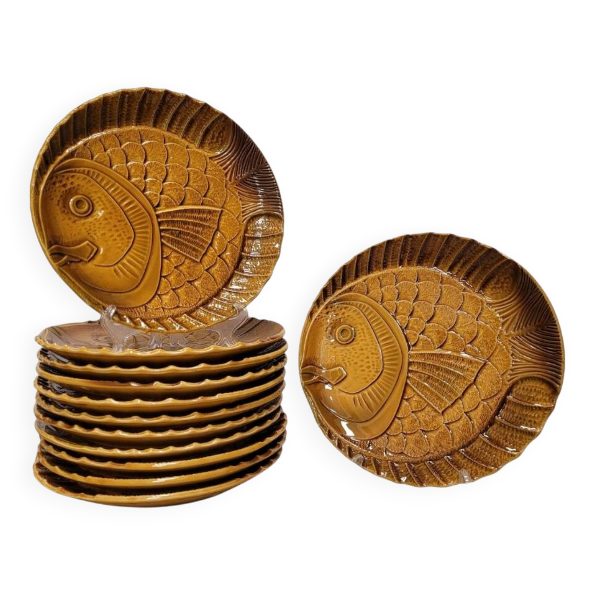 Game of dishes, Ceramic Ateliers du Revernay, “Besugo”, Mid-century – France
