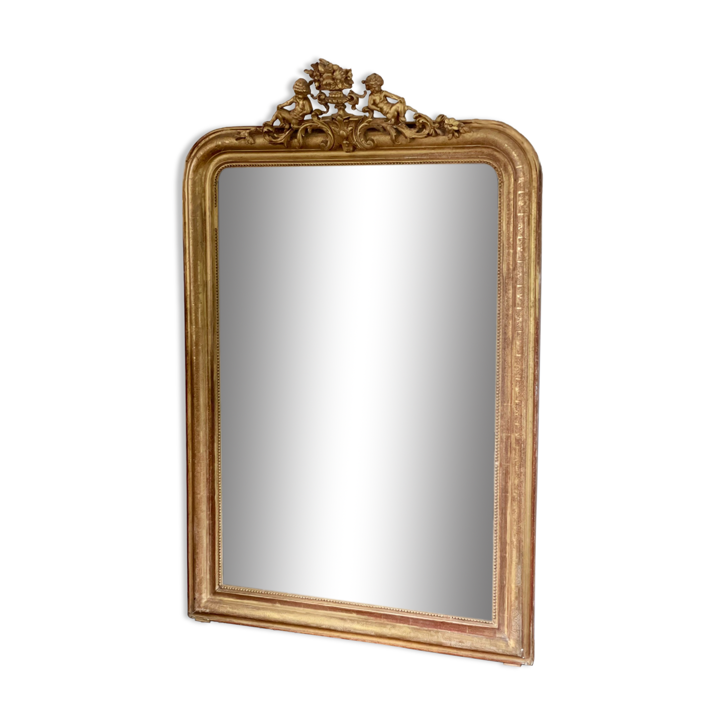 Old mirror louis Philippe gilded gold leaf pediment angels