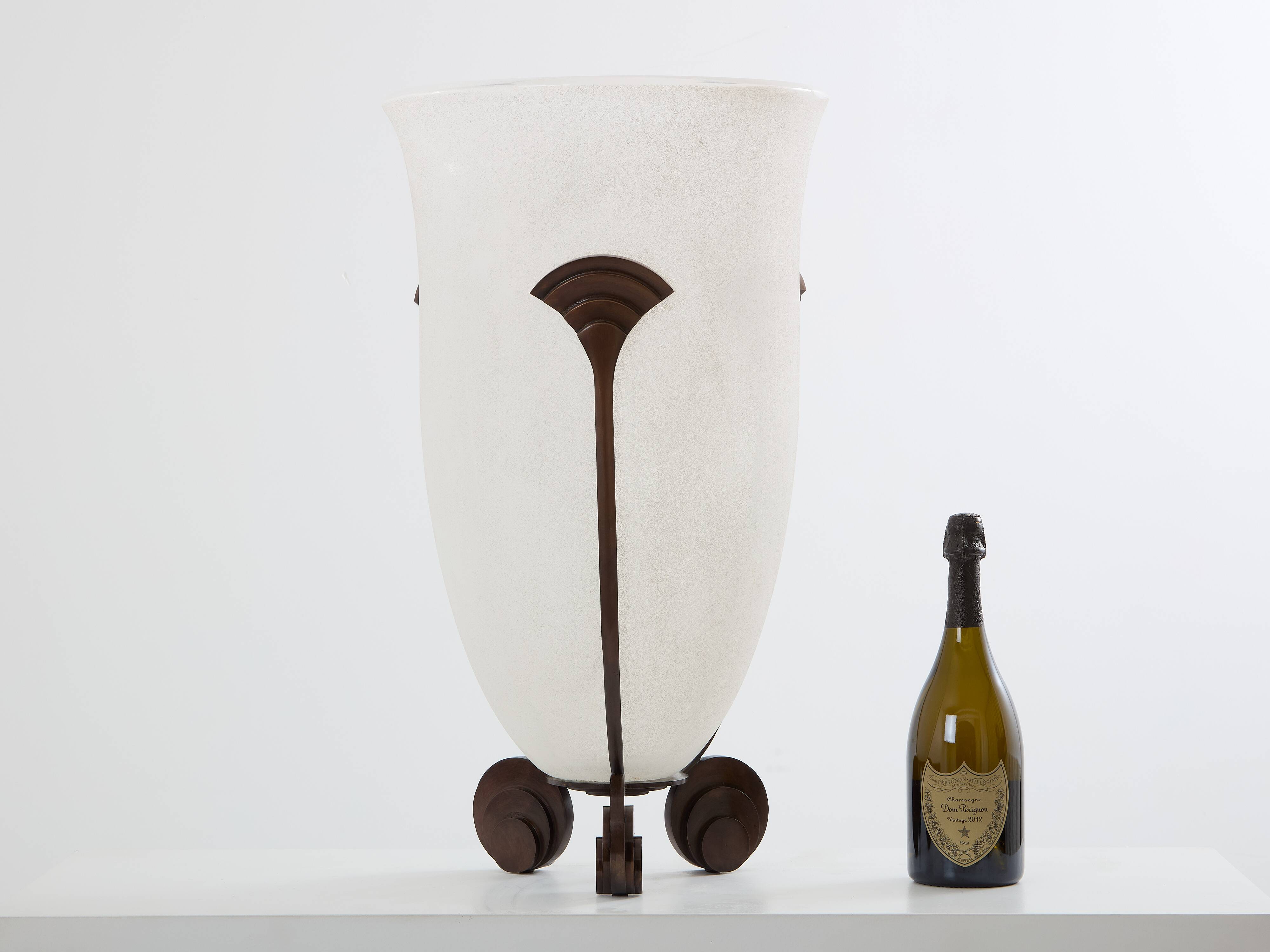 Large Art Deco frosted glass vase by Karl Springer for Seguso 1980