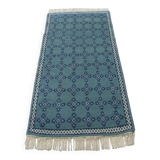 Vintage Traditional Oriental Carpet Green Blue Hand-Knotted Wool