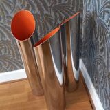 Vintage cylindrical chrome vase from the 1970s.