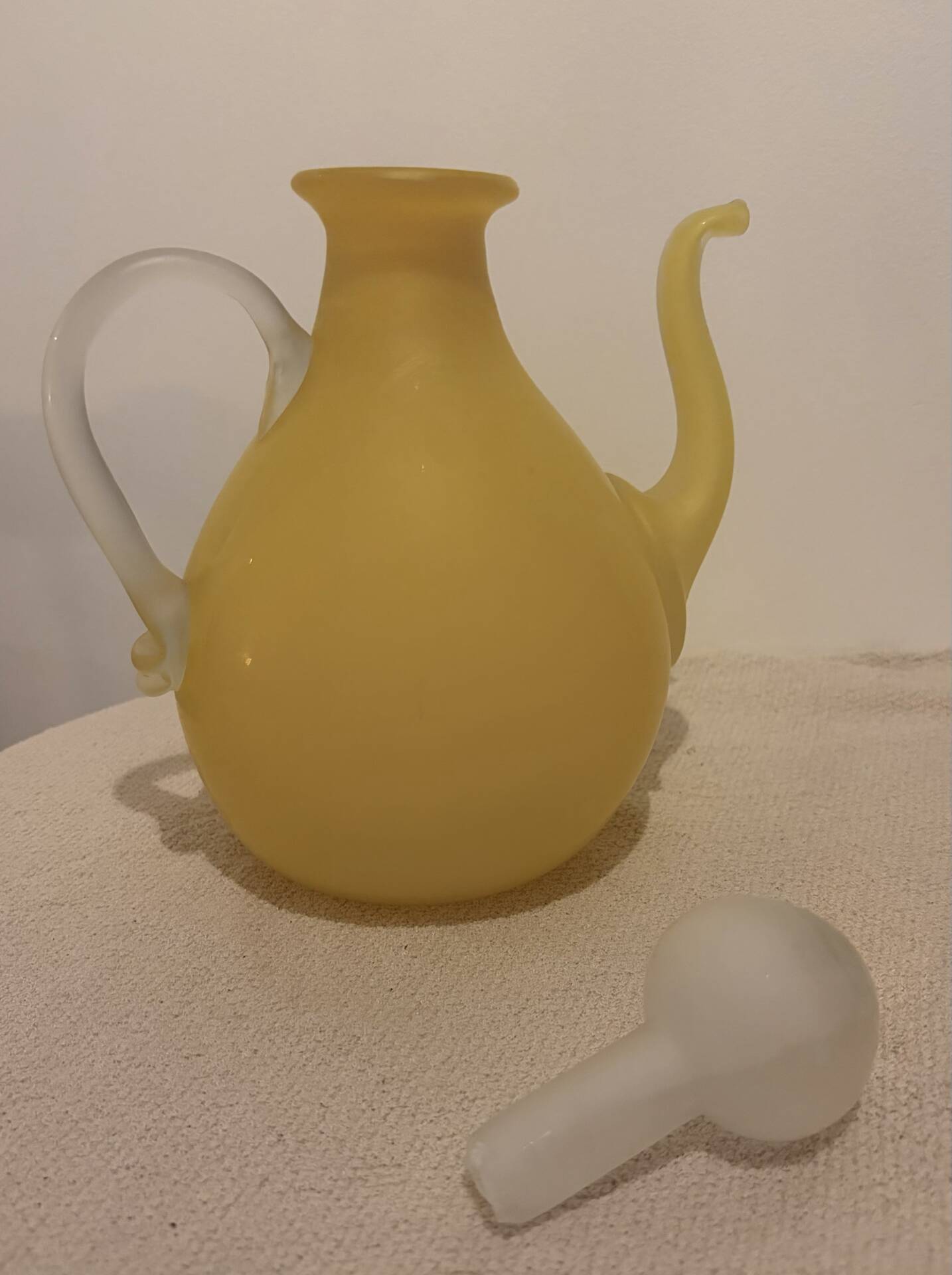Stunning Duo of Mid-Century Frosted Satin Glass Carafes & Decanters
