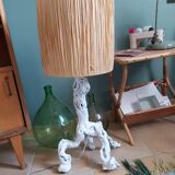 Wooden lamp and lampshade in vintage raffia