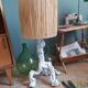 Wooden lamp and lampshade in vintage raffia