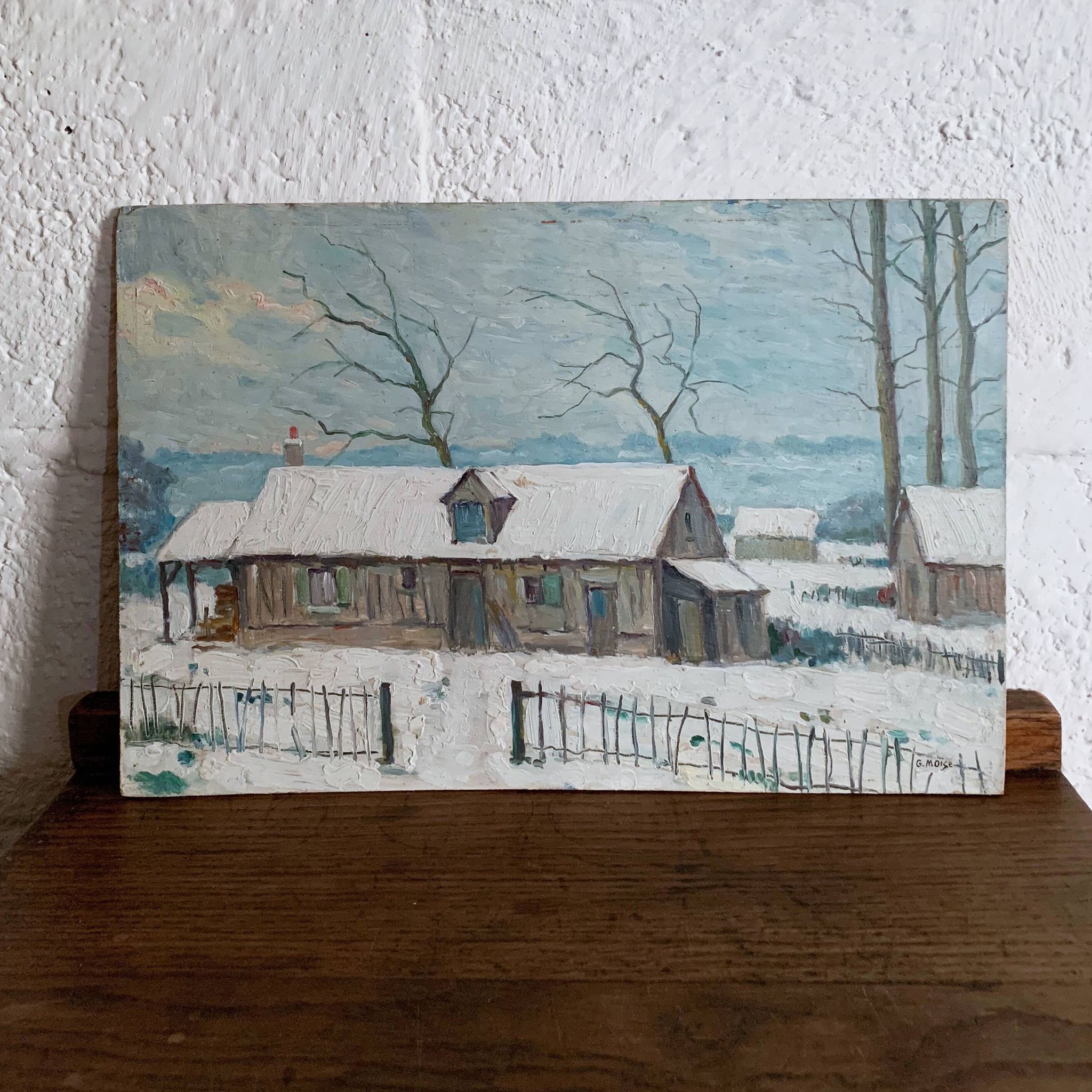 Oil on wood panel - snowscape G. Moses