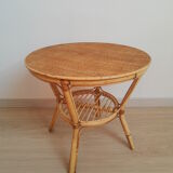 Round rattan side table 60s -70s / vintage