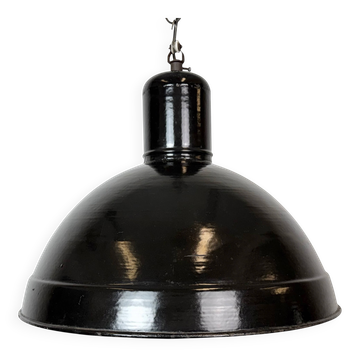 Industrial Black Enamel Factory Pendant Lamp, 1950s