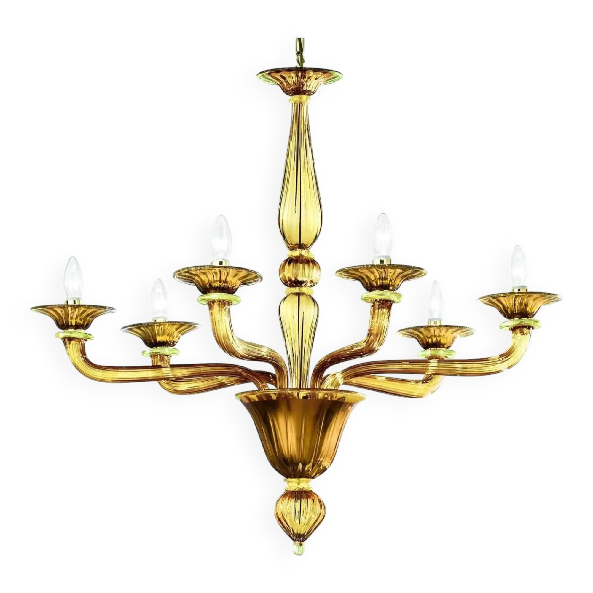 Handcrafted Contemporary Amber Murano Glass Linear Rigadin Chandelier