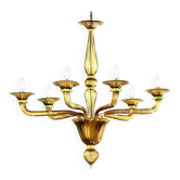 Chandelier linéaire Rigadin en verre de Murano ambre contemporain fait à la main