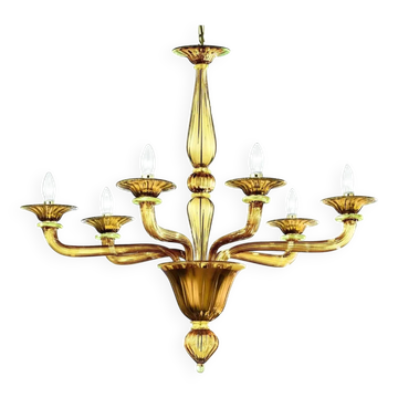 Handcrafted Contemporary Amber Murano Glass Linear Rigadin Chandelier