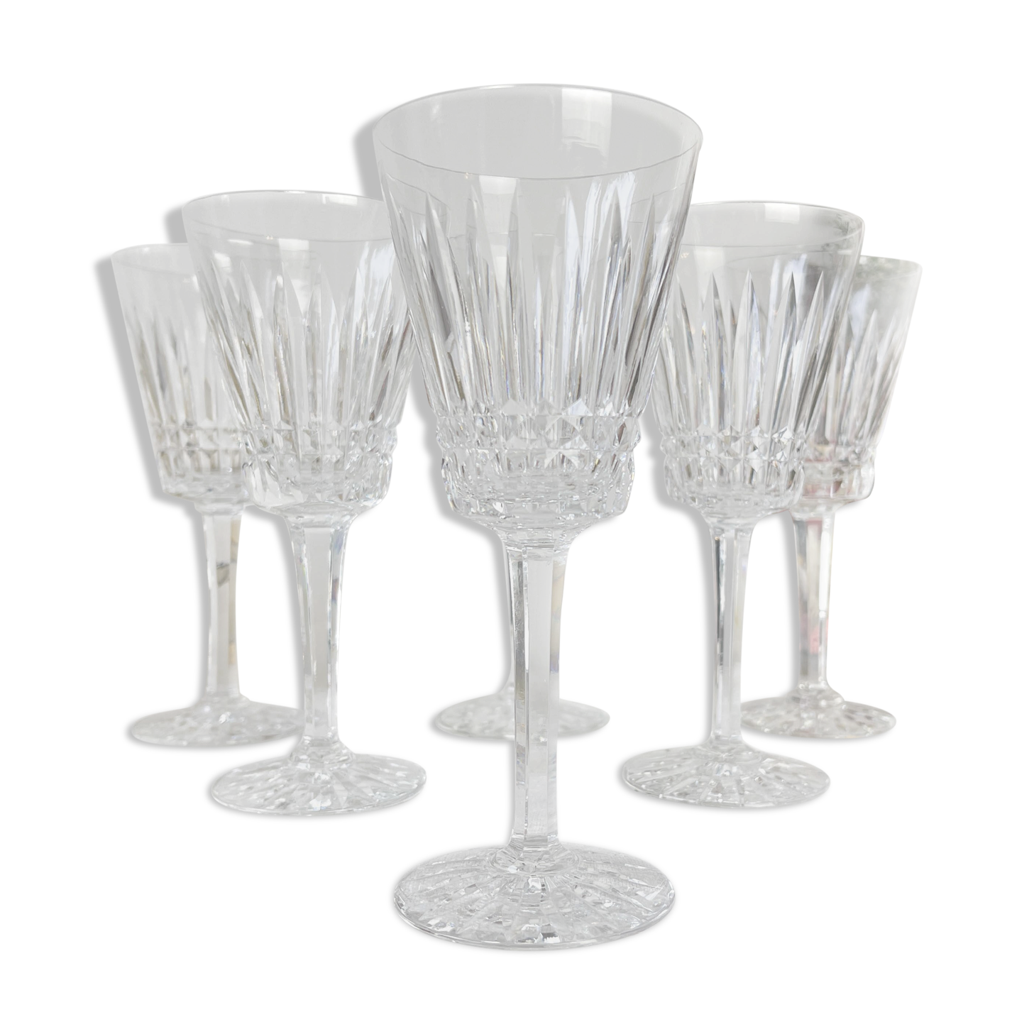 6 French chiseled crystal red wine glasses