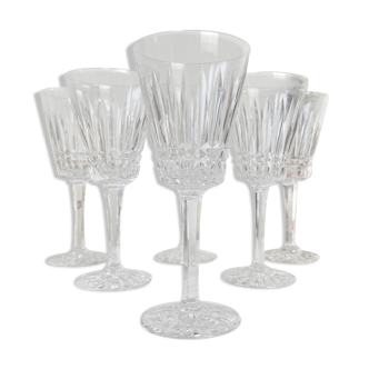 6 French chiseled crystal red wine glasses