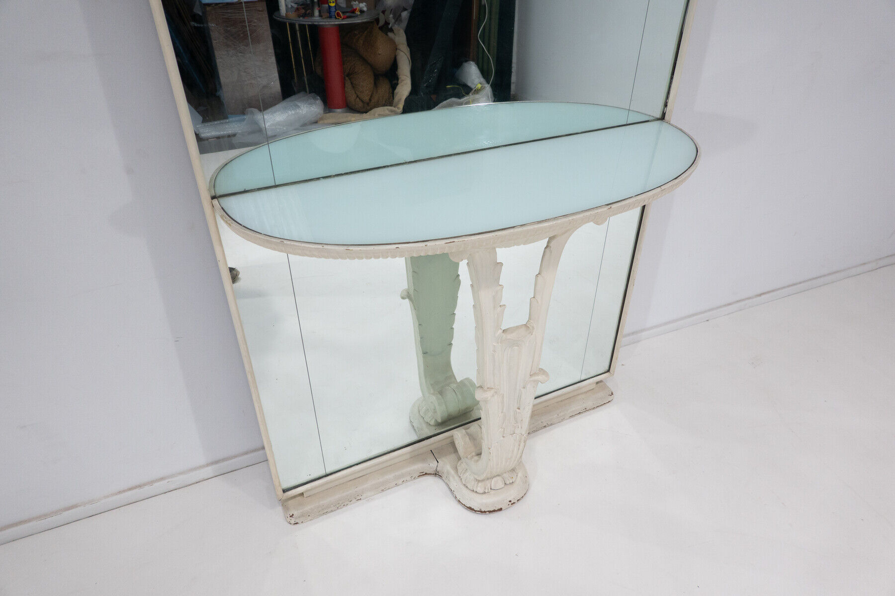 Italian console mirror, wood and glass