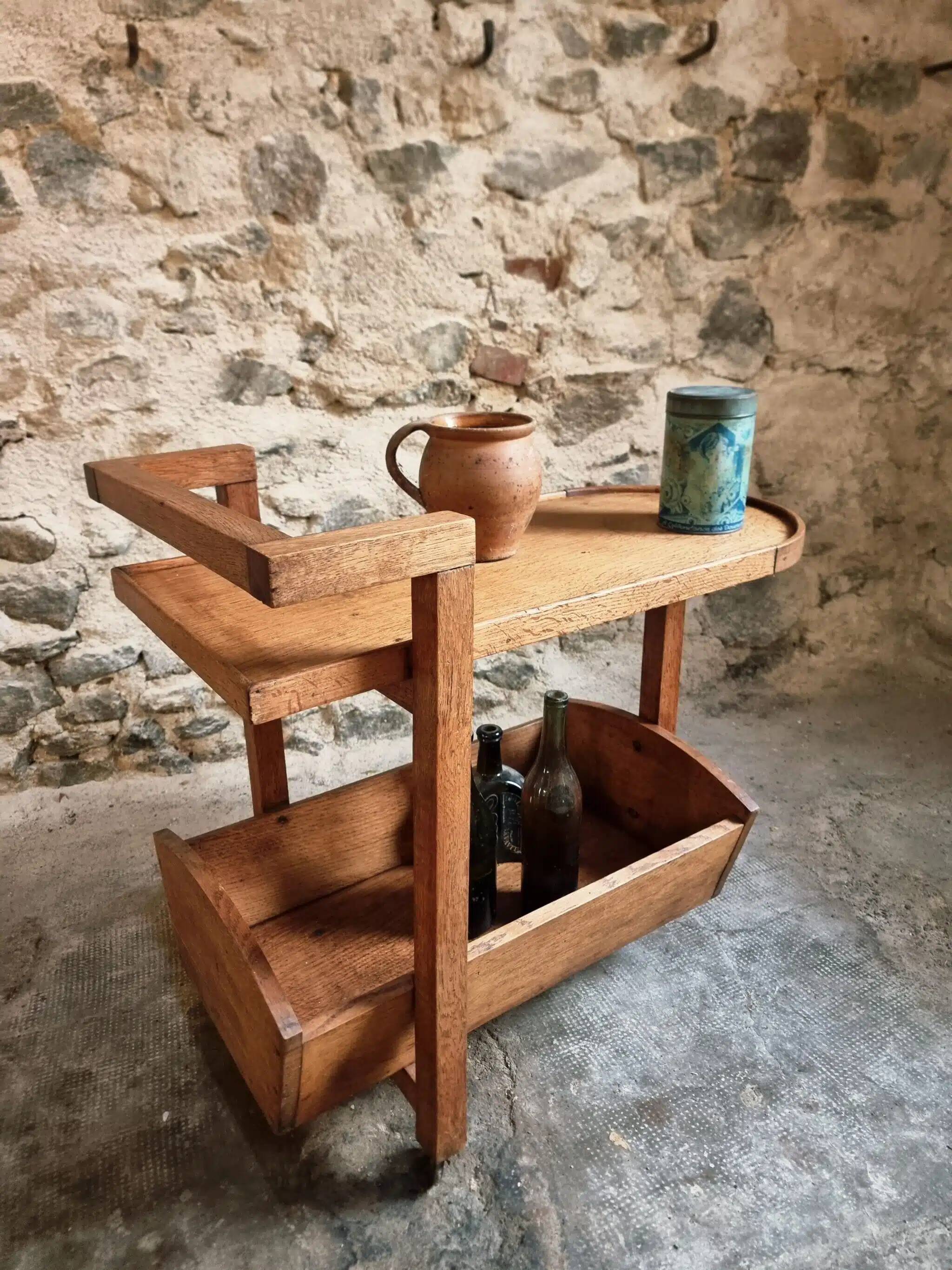 Vintage oak bar cart – France, 1950s