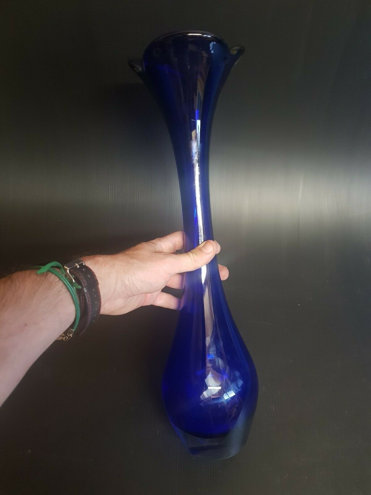 Blue vase Murano vase soliflore grinded