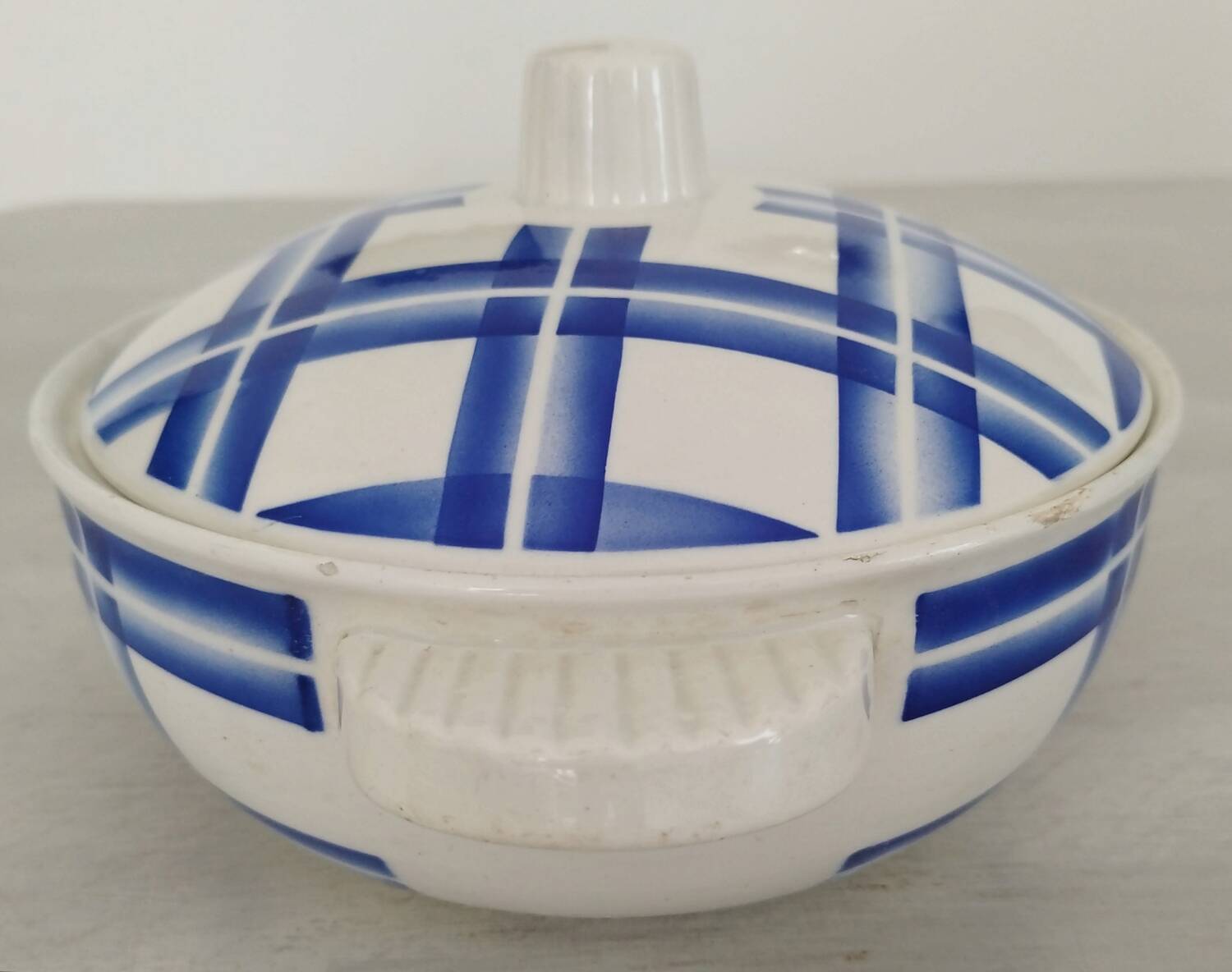 Vegetable Tureen Old Opaque Porcelain Badonviller Vintage Blue Tiles Decor