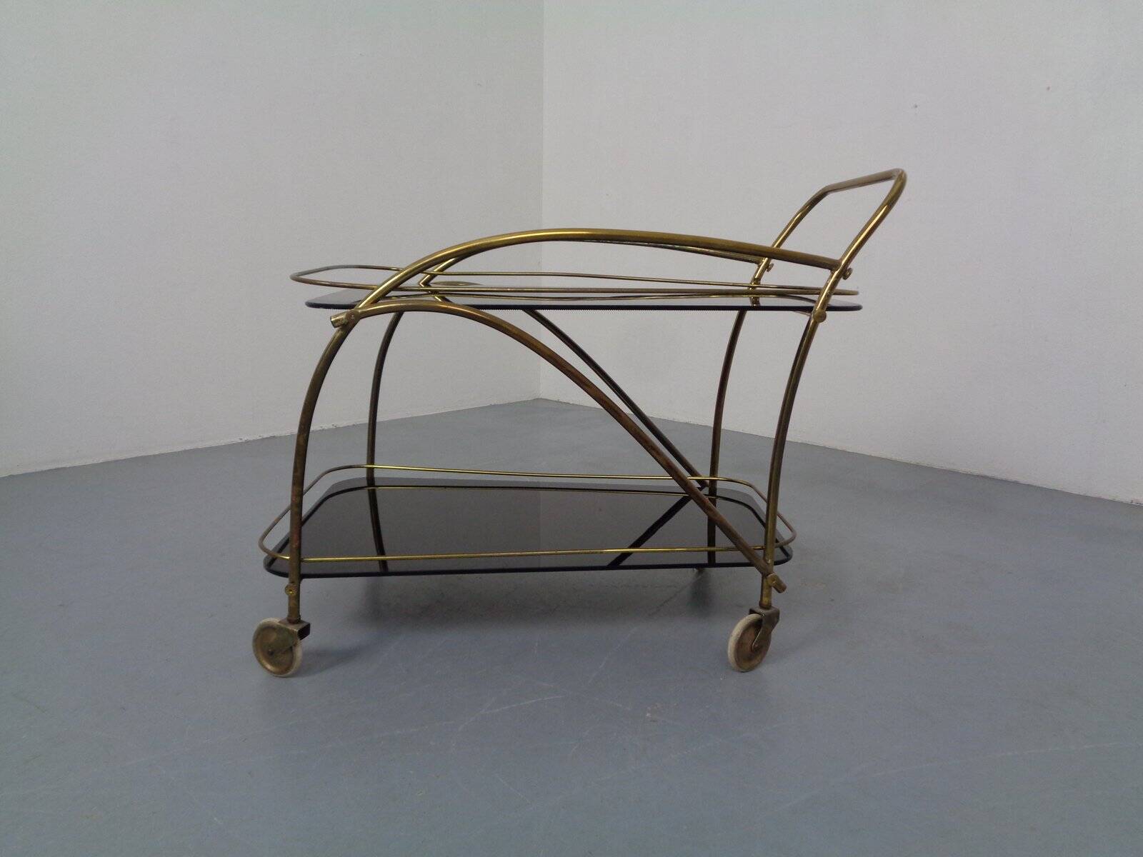 Mid-Century French Brass & Glass Serving Bar Cart, 1960s