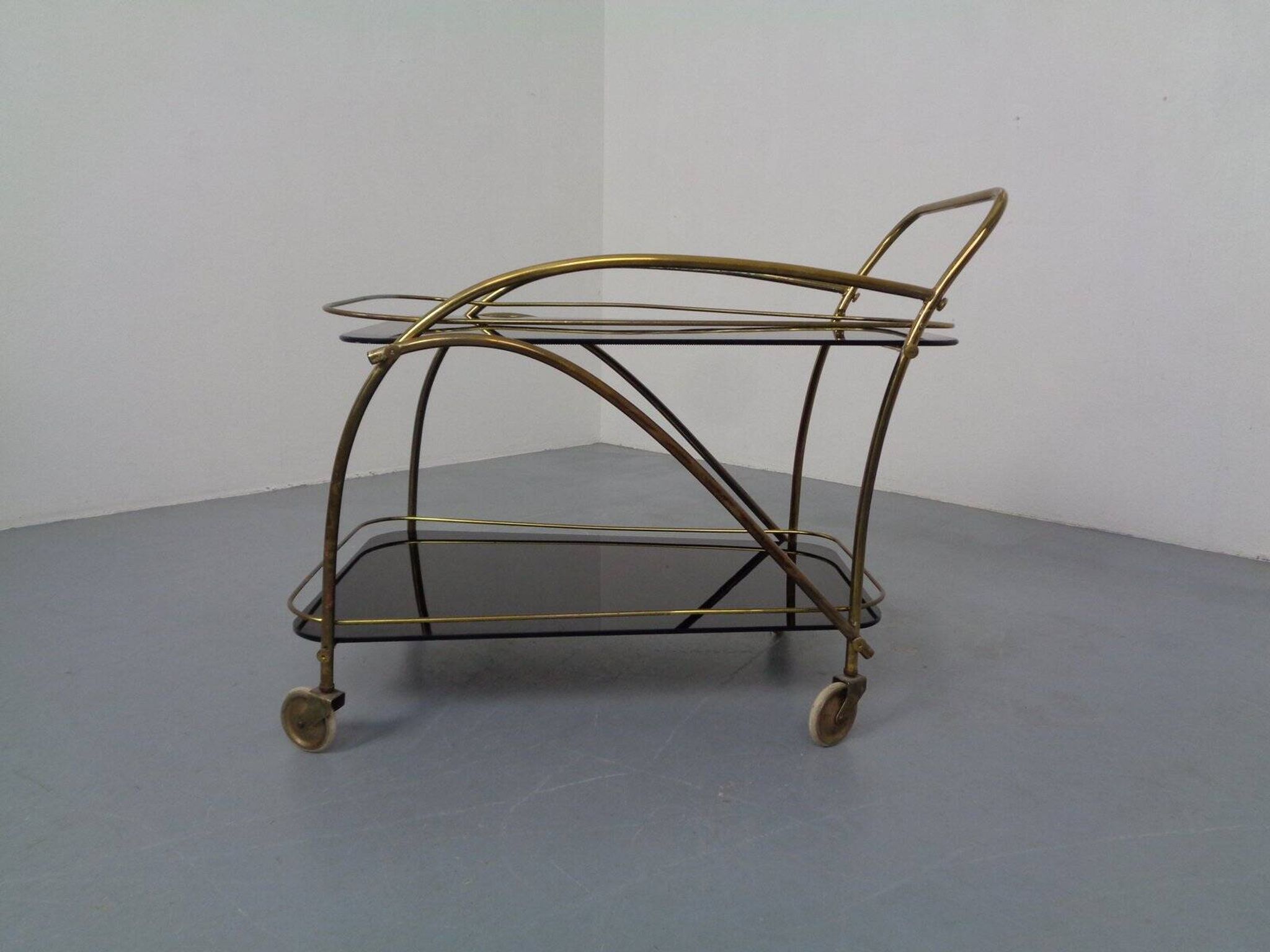 Mid-Century French Brass & Glass Serving Bar Cart, 1960s