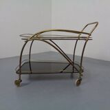 Mid-Century French Brass & Glass Serving Bar Cart, 1960s