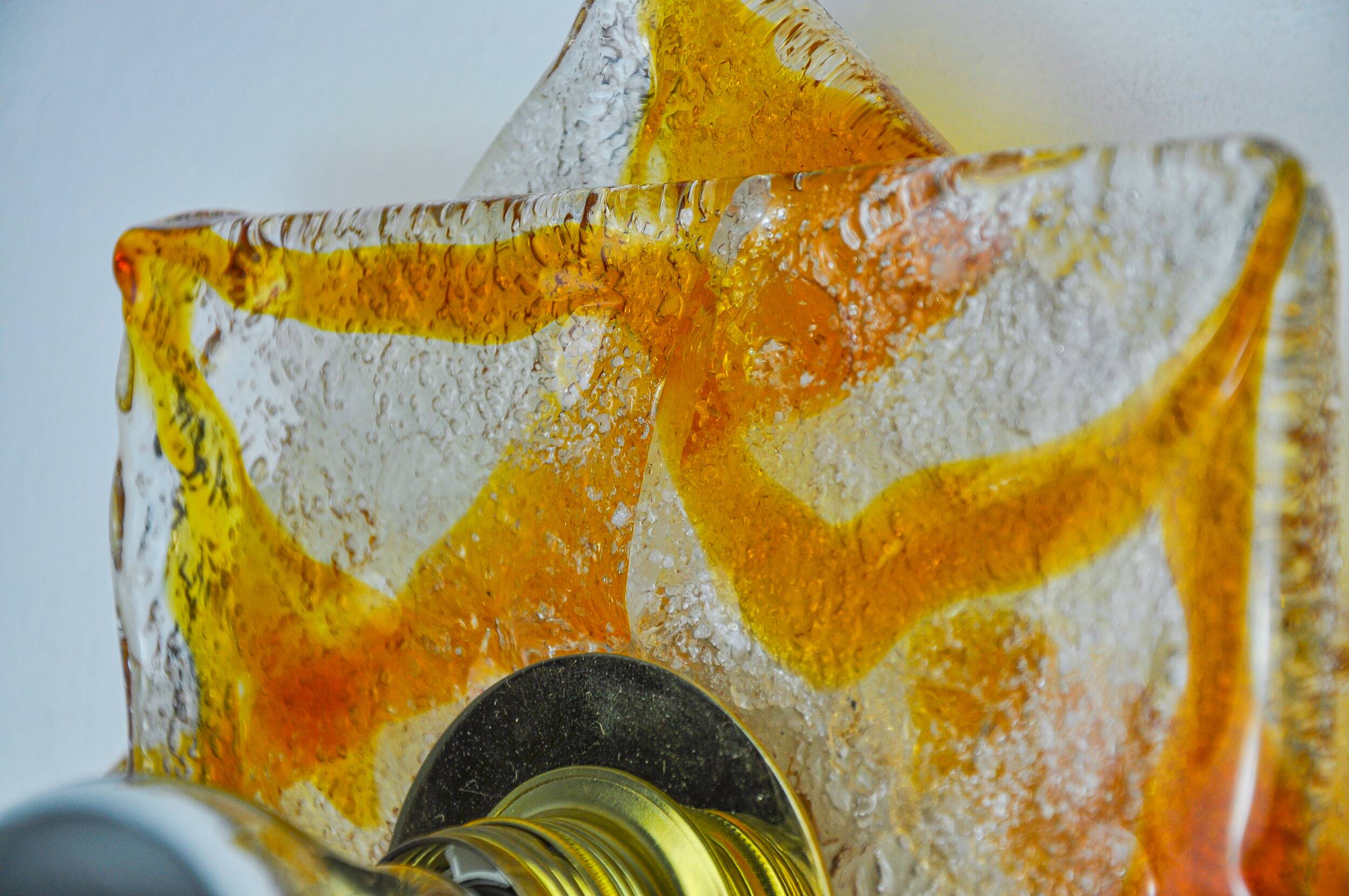 Pair of Murano Mazzega wall lights, orange frosted glass, Italy, 1970