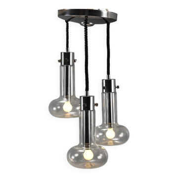 Lustre vintage en métal chromé et verre, design, Italie, années 1960