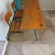 Bureau d’écolier vintage en bois et métal - Bureau double